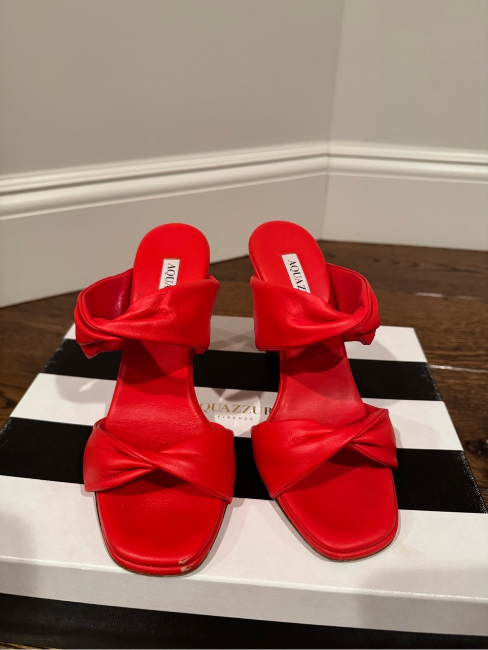 Aquazzura Red Knotted Leather Slide Heels